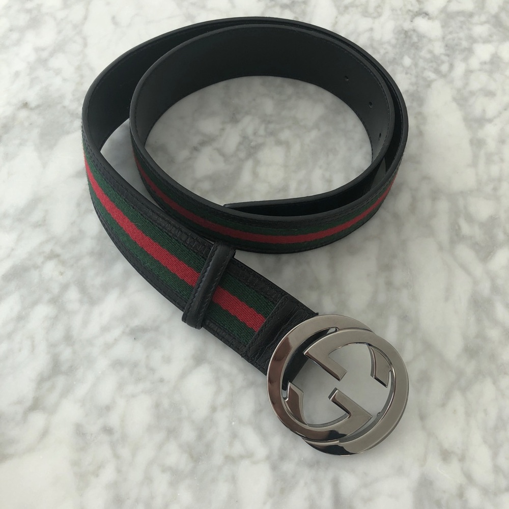 Gucci Belt with Silver G Buckle, 34 inches